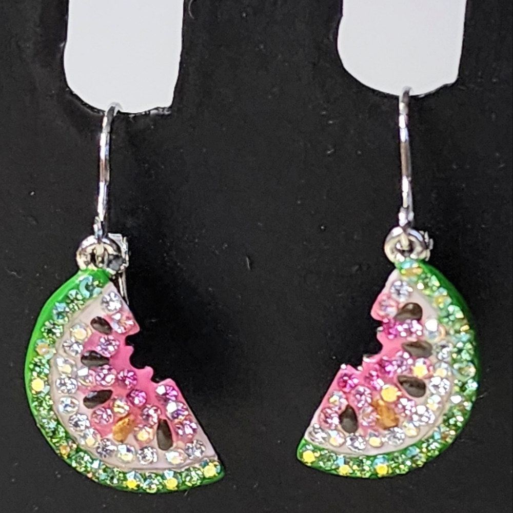 Watermelon Bedazzled Pierced Earrings
